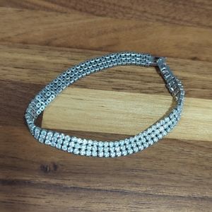 Faux diamond rhinestone three row tennis bracelet costume sparkle